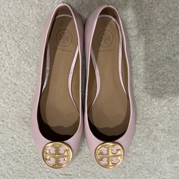 Tory Burch Benton Sea Pink Leather Gold Tone Ballet Flats Size 6 - Picture 6 of 9